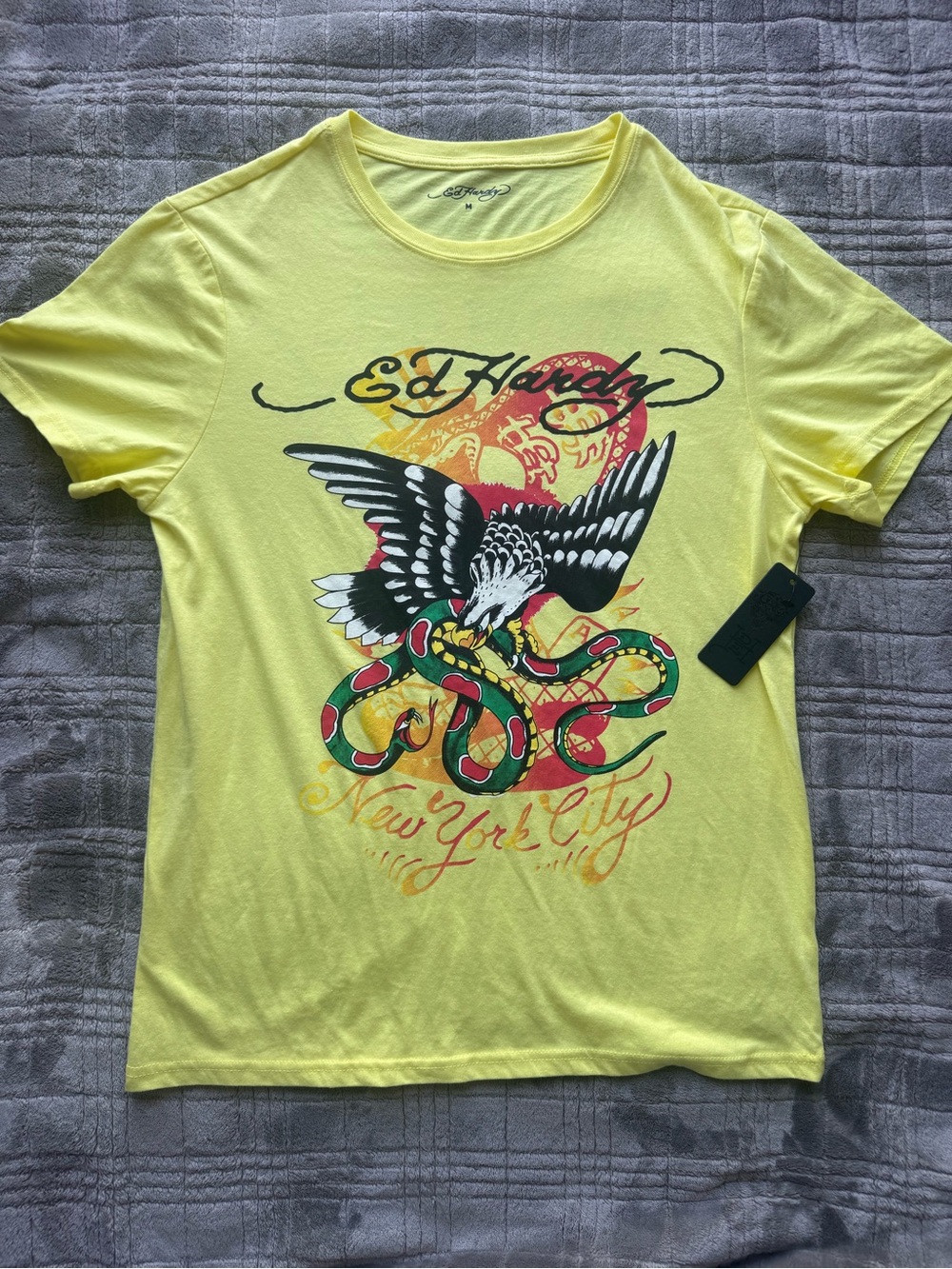 NWT Ed Hardy Yellow Short-Sleeve Tee with Eagle & Snake Graphic